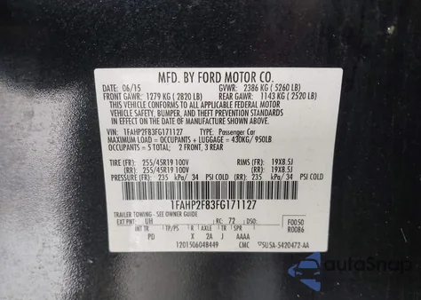 2015 Ford Taurus Limited из США, поврежденный, VIN 1FAHP2F83FG171127